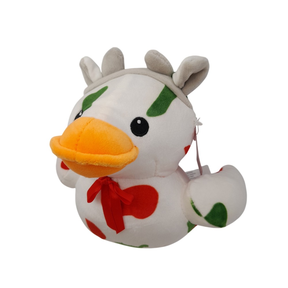 Holiday Time Plush Sm Gr/Rd Quackerz Cow Spotted Duck with Antlers NWT 209101-A